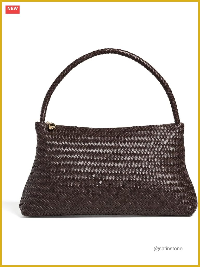 Woven Leather Shoulder Bag Gold-Tone Hardware Zip Top